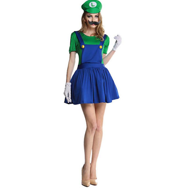 Super Mario-dräkt för vuxna, barn, pojkar och flickor, cosplay, utklädningskläder för fest Luigi Green Women M