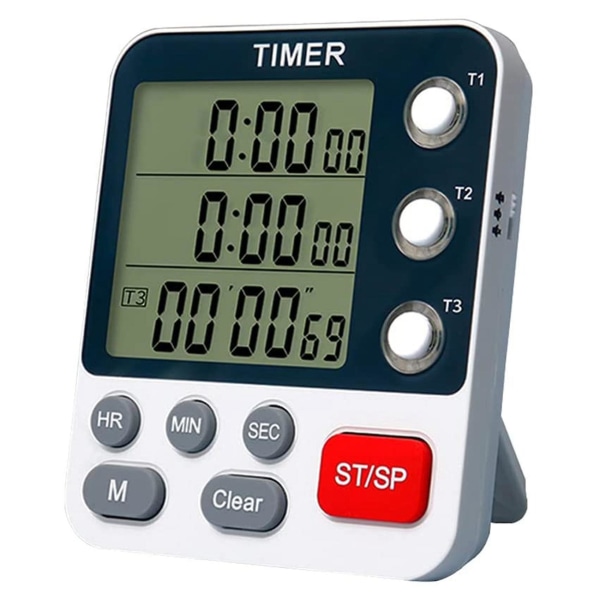 Digital Dubbel Kökstimer, 3 Kanaler Upp/Nedräkning, Matlagningstimer, Stor Display, Hög Volym A