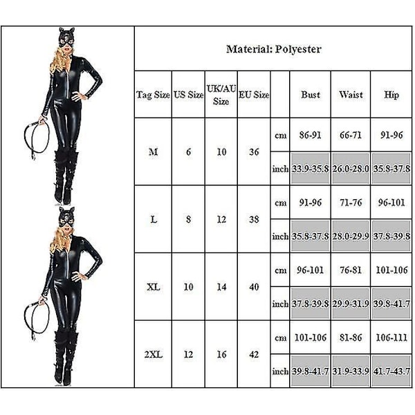 Lady Secret Wishes Batman: The Dark Knight Trilogy Catwoman -asu jumpsuit + hatti -setti Cosplay-puvustusjuhlat asusetti lahjoja XL