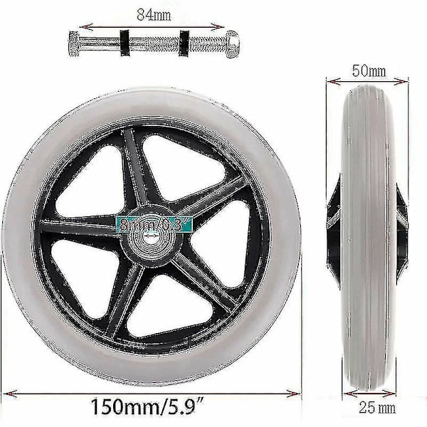 2 stk. 6 tommer Gummi Hjul Udskiftning Rullestol Forhjul Rollator Walker Anti-slip Udskiftning Ruller Grå