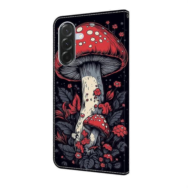 Galaxy A36 5G Läderfodral med Plånboksstativ & Mönstrat Flipskydd Multicolor Red Mushroom