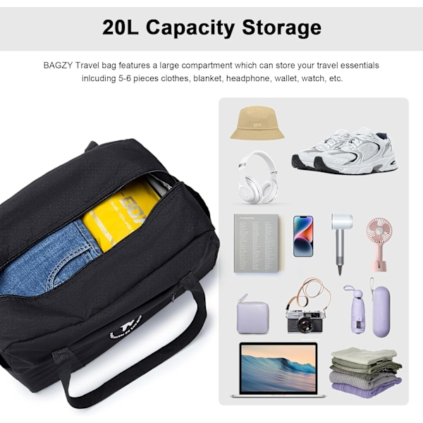 Ryanair Kabinebag 40x20x25 Rejsetaske Foldbar Under-Sæde Kabinebag Vandafvisende Weekendtaske Let Håndbagage black