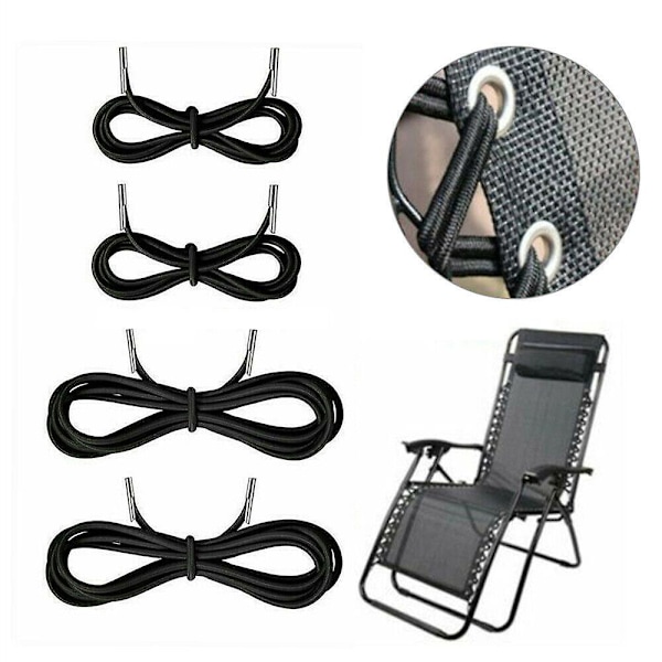 Elastiska snören med snörningar för nollgravitationsstol solstolar för Lafuma Rsx/rsxa, Redwood, Kit med 4 snören, Svart, 2,2m*2st, 1,37m*2st.