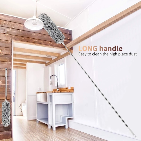 Teleskopisk Støvsuger, Ekstra Lang 254cm, Mikrofiber Støvsuger Kost Med Bøjbar Hjørne Kost