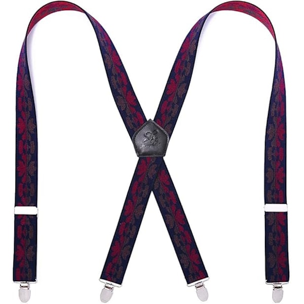 Herrar Byxor Suspenderar Stark Metallklämmor 4 X Rygg Hållbar Elastisk Justerbara Suspenderar Tunga Herrar Suspenderar (Burgundy Butterfly)