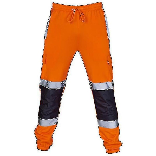 Voksne Sikkerhedsarbejdsbukser Hi Vis Viz Synlighed Elastiske talje joggingbukser Orange XL