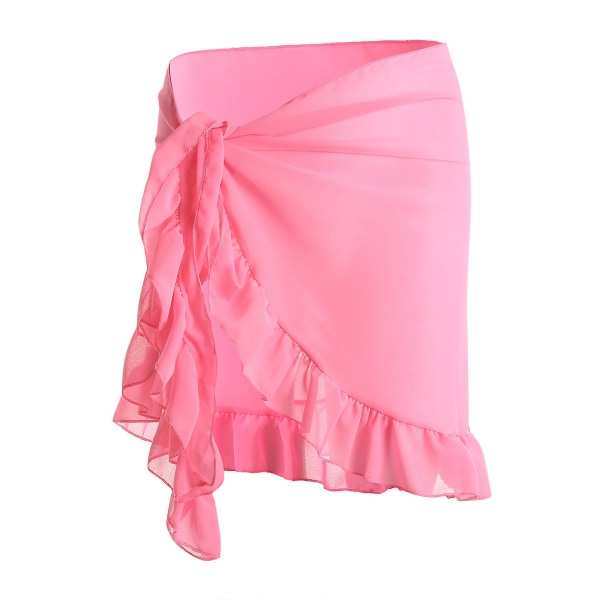 Tynd mesh mini flæse nederdele Dame Cover Up Tassel Kjole Bikini Bade Nederdel Dame Badedragt Strandtøj Wrap Rose Pink