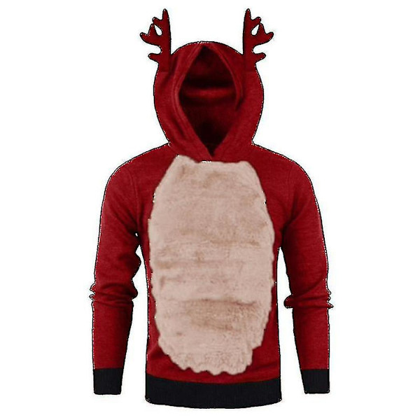 Hettegenser for menn med julemotiv - Julenissen Rudolph og reinsdyr Red Pink M