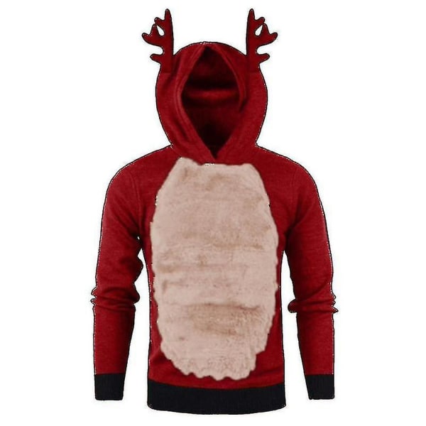 Mænd Christmas Hættetrøje Jumper Toppe Xmas Rudolph Reindeer Pullover Sweatshirt Red Pink XL