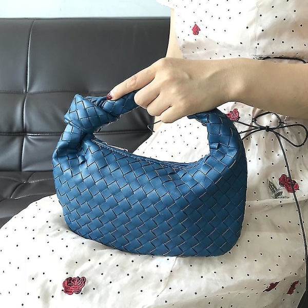 Vävd Väska Damhandväska Retro Knuten Vävd Axelväska Damhandväska Mjuk Pu-Läder Axelväska Handväskan Mode Handgjord Väska