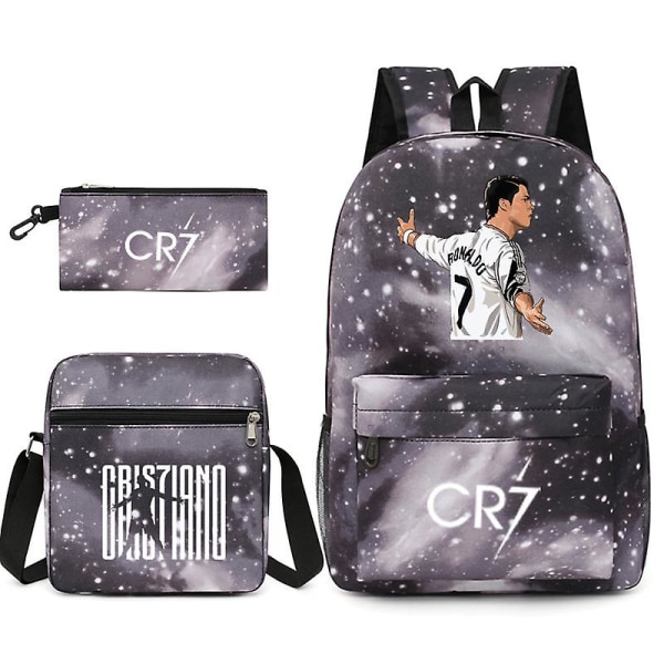 Fotbollsstjärna C Ronaldo Cr7 ryggsäck med printed runt studenten Tredelad ryggsäck. Starry grey 3 backpack