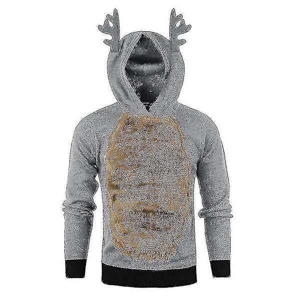 Miesten Jouluhuppari Huppari Paita Joulu Rudolph Poron Pullover Hihallinen Grey 2XL