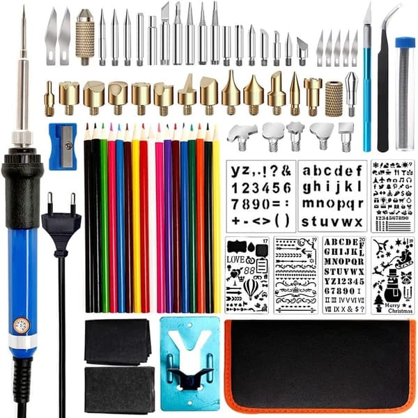 Wood Burning Pyrography Pen Set, Quick Heating Wood Burning Kit with Replaceable Tips for DIY Craft Projects, Adjustable Temperature