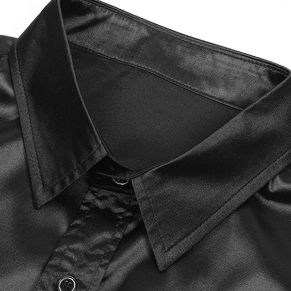 Sliktaa Miesten Casual Fashion Kiiltävä pitkähihainen Slim-Fit muodollinen paita Black 3XL