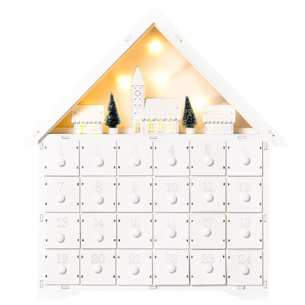 Adventskalender, 39x9x42 cm, hvit