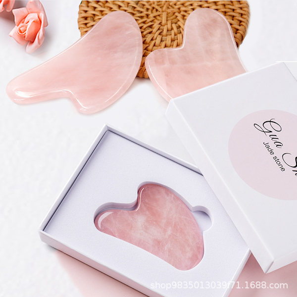 Naturlig Gua Sha Jade Rose Kvarts Stenpanel Værktøj - Pink