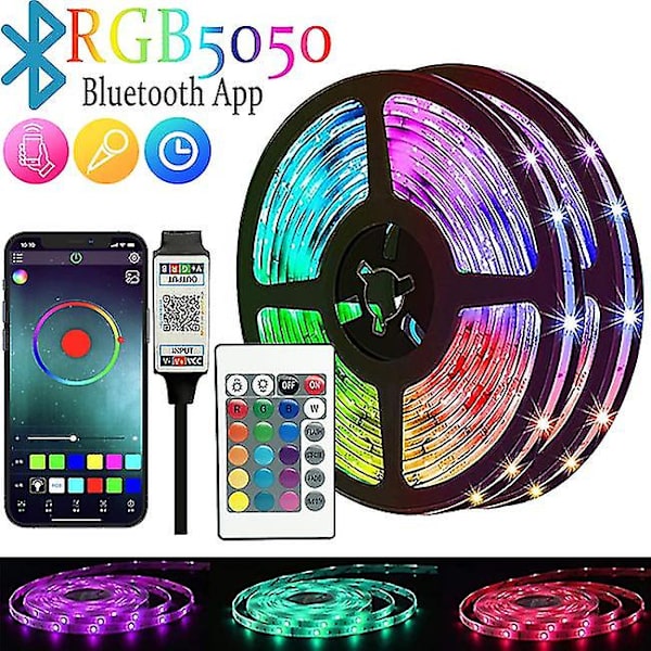 LED-stripe 1m-30m RGBIC 2835 Bluetooth App-kontroll Jageffekt Lys Fleksibel Tape Diode Bånd TV Baklys Rom Dekorere 2M Full Set 5050 24Key Bluetooth