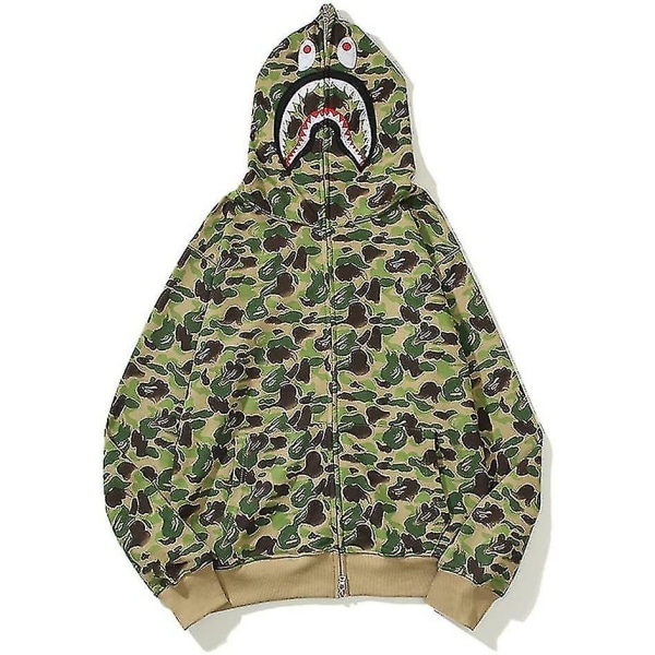 Shark Ape Bape Huppari Camo-Painatus Polyesteri Neule Rentoutunut Löysä Vetoketju Huppari Takki Miehille Naisille camouflage XL