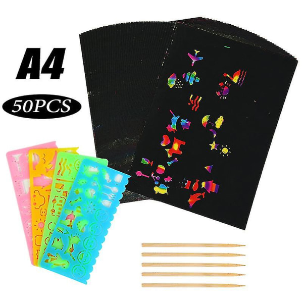 Rainbow Scraping Paper Art Set 10/20/50 Ark Rids It Off Papir Tegnebrætter Ark Farverigt Set 3