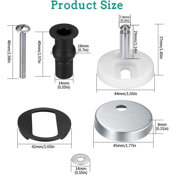 Snabbavlossningsfästen för toalettsits, universella toalettsitsöverdelar, snabbavlossnings gångjärn för WC-toalett med dolda hål (2-pack)