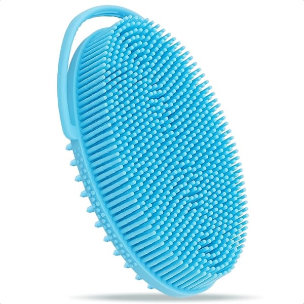 Silicone body brush with built-in handle, 2-sided bath scrub for deep cleaning and massage, easy to hold