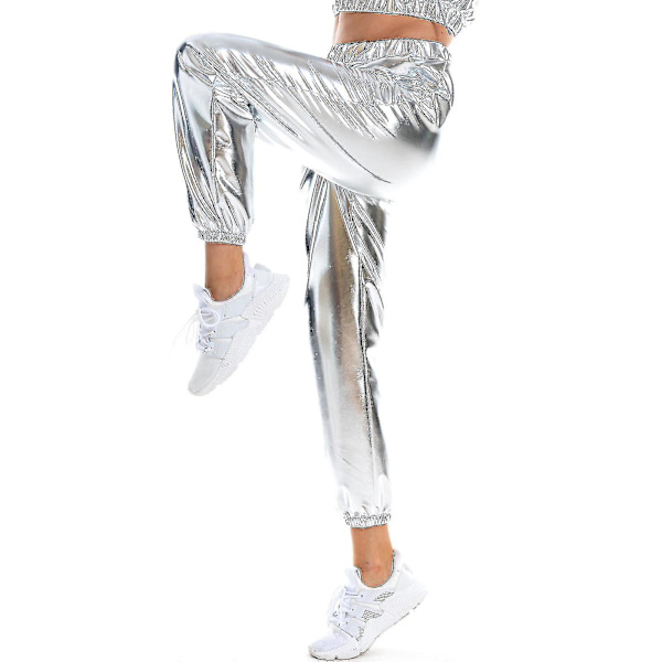Dametøj Holografisk Streetwear Club Cool Skinnende Afslappet Bukser Silver S