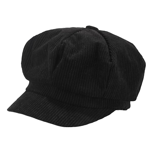 Visirkeps i Retro Brittisk Stil, 8-Panel, Kalla-Resistent Corduroy, Kvinna, Åttkantig Newsboy Cabbie Målarhatt (FMY) Black