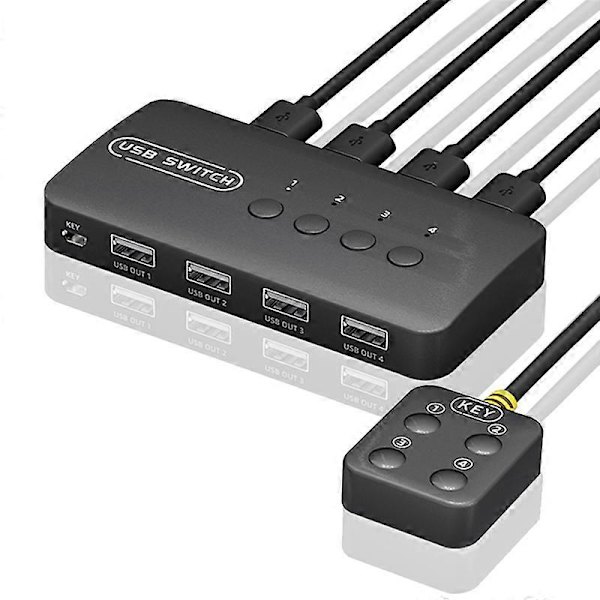KVM Switch USB Switch Delt Controller Adapter 4 Indgange 4 Udgange til Bærbar Computer Printer Tastatur Black