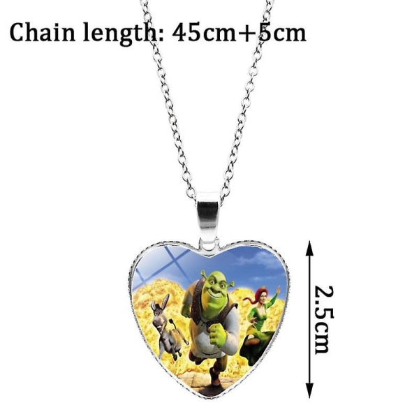 Movie Shrek Heart Halskjede Tegneserie Anime Glass Cabochon Heart Anheng Krystall Halskjede For Menn Kvinner Mote Smykker Gave Style-2