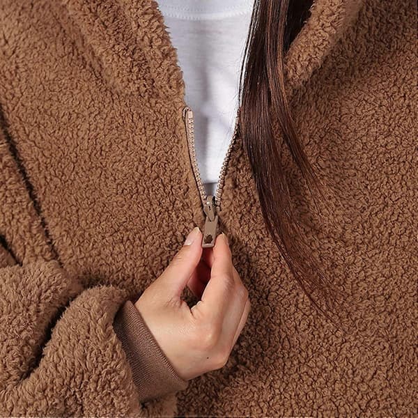 Teddy Bear Quarter Zip Oversized Microfiber Sherpa Bærbar Blanket med Lynlås One Size Camel