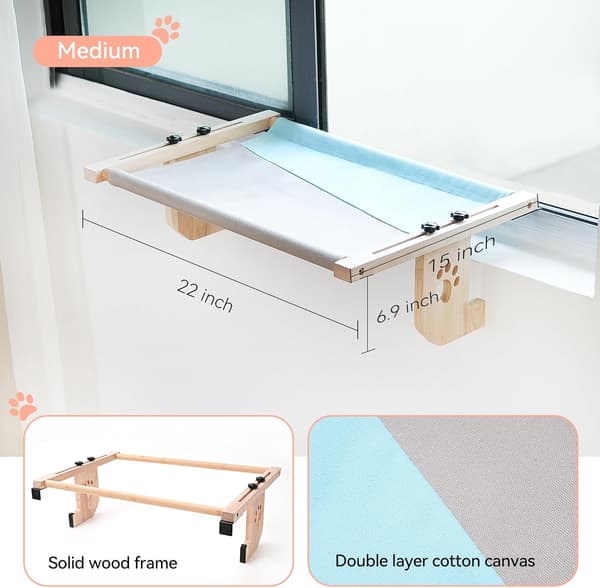 Cat Window Hammock, Cat Window Bed Chair, Easy to Adjust, Suitable for Windows and Cabinets, Grey-Blue