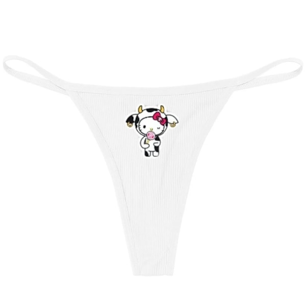 Hellokitty Ren Bomull Tunn Rem Sexig Stringtrosa Låg Midja Sömlös Anime Tecknad Kuromi Underkläder för Kvinnor Enkla Ribbade T-trosor VIT 6 WHITE 6 XL