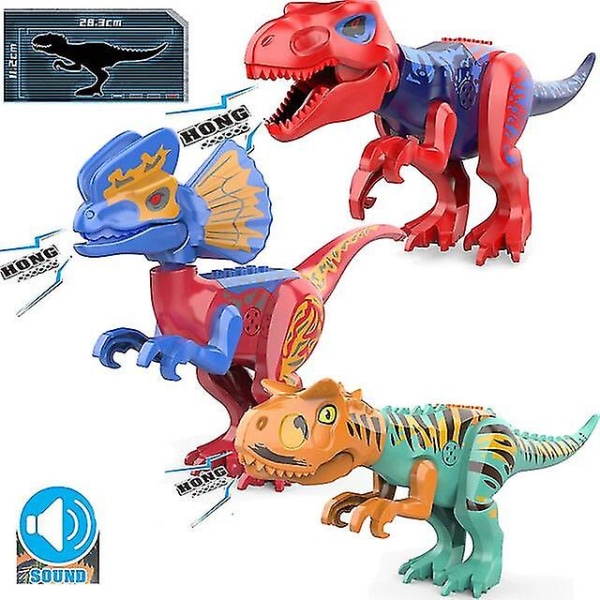 Jurassic-dinosauruksen rakennuspalikat, set äänidinosauruslelut lapsille lahja D
