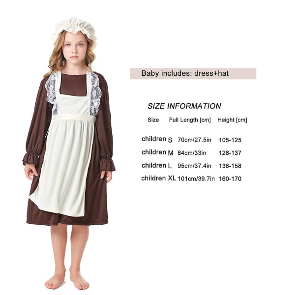 New Child Girl's Poor Girl Maid Orphan Fancy Dress Klänning Victorian Poor Girl Kostym Black-White L