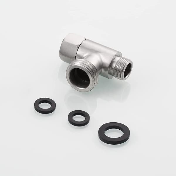 3-vejs 3/8\" og 1/2\" 3-vejs adapter T-forbindelse Rustfrit stål 3/8\" Vandledning T-fitting Børstet nikkel