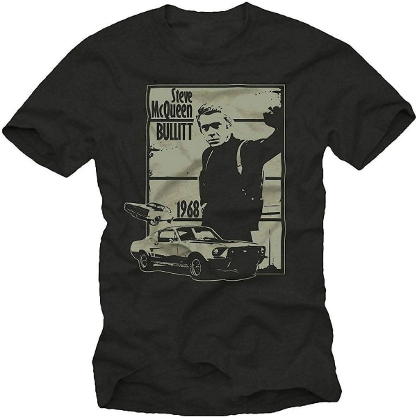 Res Herremode Steve McQueen Bullitt Musik T-shirts med sort print Nyhed L