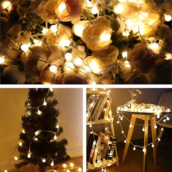 Silikon Fairy Light-kjede for julepynt hjemme Hvit kule. Varmt lys. White ball. Warm color. 6 m40lights 3 battery packs