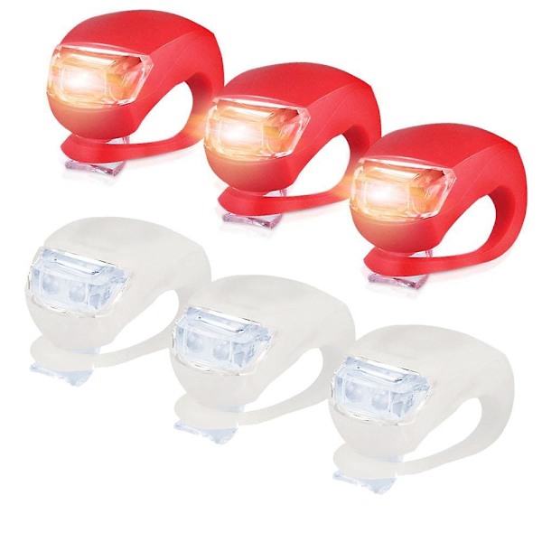 6-pak LED silikone cykellys for og bag - cykelklemme