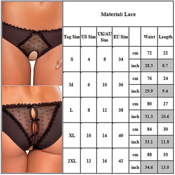 Naisten alushousut, haara-aukkoiset alushousut, kalsarit, G-string-stringit, alusvaatteet Black XL