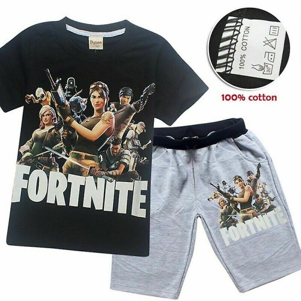 Pojkar Barn Fortnite Gamer Kortärmad Pyjamas Pjs T-shirt Shorts Set Black 5-6 Years