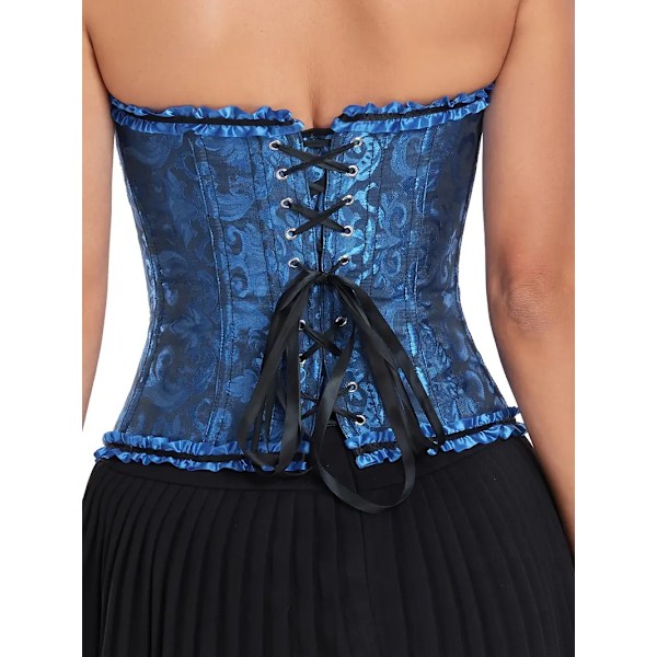 Kvinners Blonderingkorsett Elegant Bryst Midje Shapewear Court Style Shaper med Stropper Detalj Dark Blue M