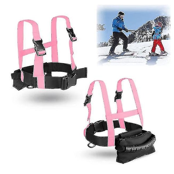 Ski- og Snowboardsele til Børn, Skisele med Aftagelig Line og Taske, Hastighedsstyring Lektioner Skiudstyr til Børn Drenge Piger Begyndere Pink