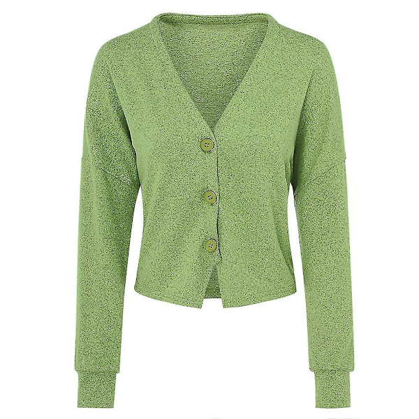 Bomullsdamtröja med V-ringning, löst sittande, enfärgad, casual, 15 färger Apple Green XL