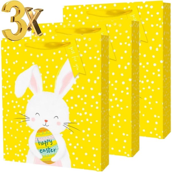 Pakkaus, jossa on 3 poikasen kanan lahjapussi Pääsiäinen keskikokoinen/suuri - käärenauhalahjalappu Lahjamunat (poikaset, keskikokoiset)_Newway Gifts Rabbit Medium