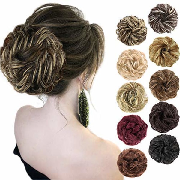 1st Osnygg Hårknut Hårdel Förlängning Lockig Vågig Osnygg Syntetisk Chignon Kompatibel med Kvinnor Uppsatt Hårdel Dark Brown & Ash Blonde