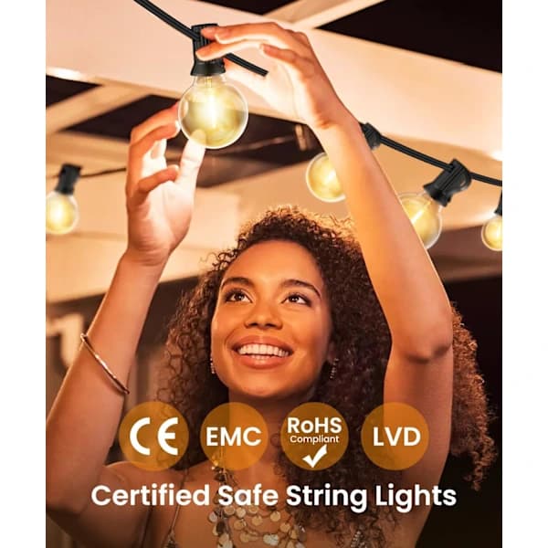 20 meter outdoor string lights, 30+2 bulbs, unbreakable and waterproof, compatible with LED string lights.