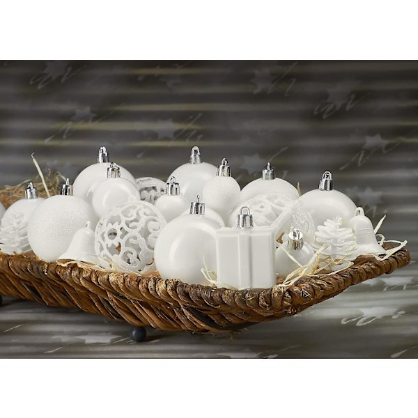 Brubaker 101-dels Julekuler med Topppynt i Lilla, Julepynt til Juletreet Creamy white