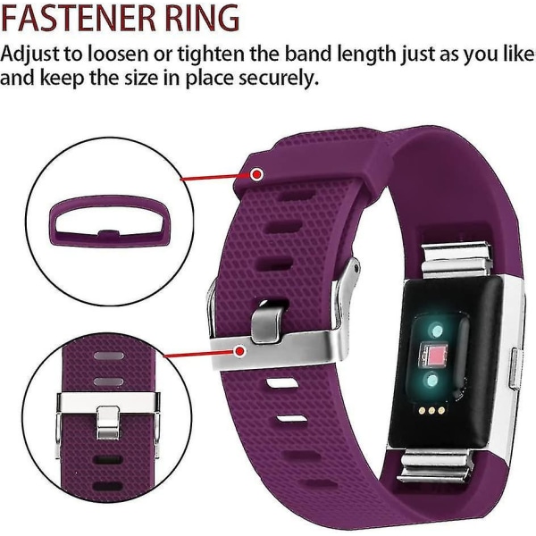 Erstatningsbånd Kompatibelt med Fitbit Charge 2, Classic & Special Edition Justerbare Sport Armbånd Høy Kvalitet Plum Small