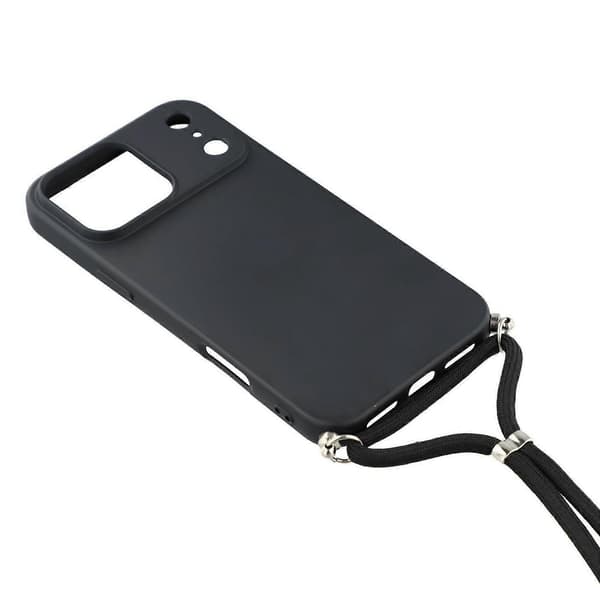 Skal för iPhone 17 Pro, mjukt TPU-fiberfoder, telefonfodral med axelrem Black
