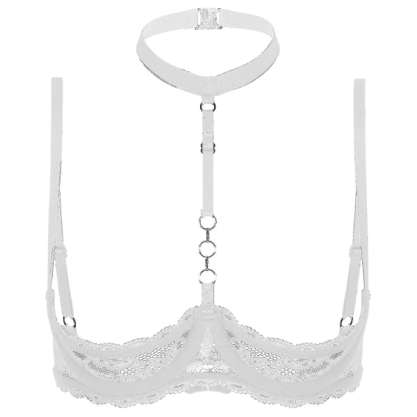 Naisten 1/4 Kupit Rintaliivit, Alaviiva, Halter-Kaula, O-Rengas, Läpinäkyvä Pitsi, Push Up Rintaliivit, Alusvaatteet, Rinnat Avatut Rintaliivit, Xinmu White A XL